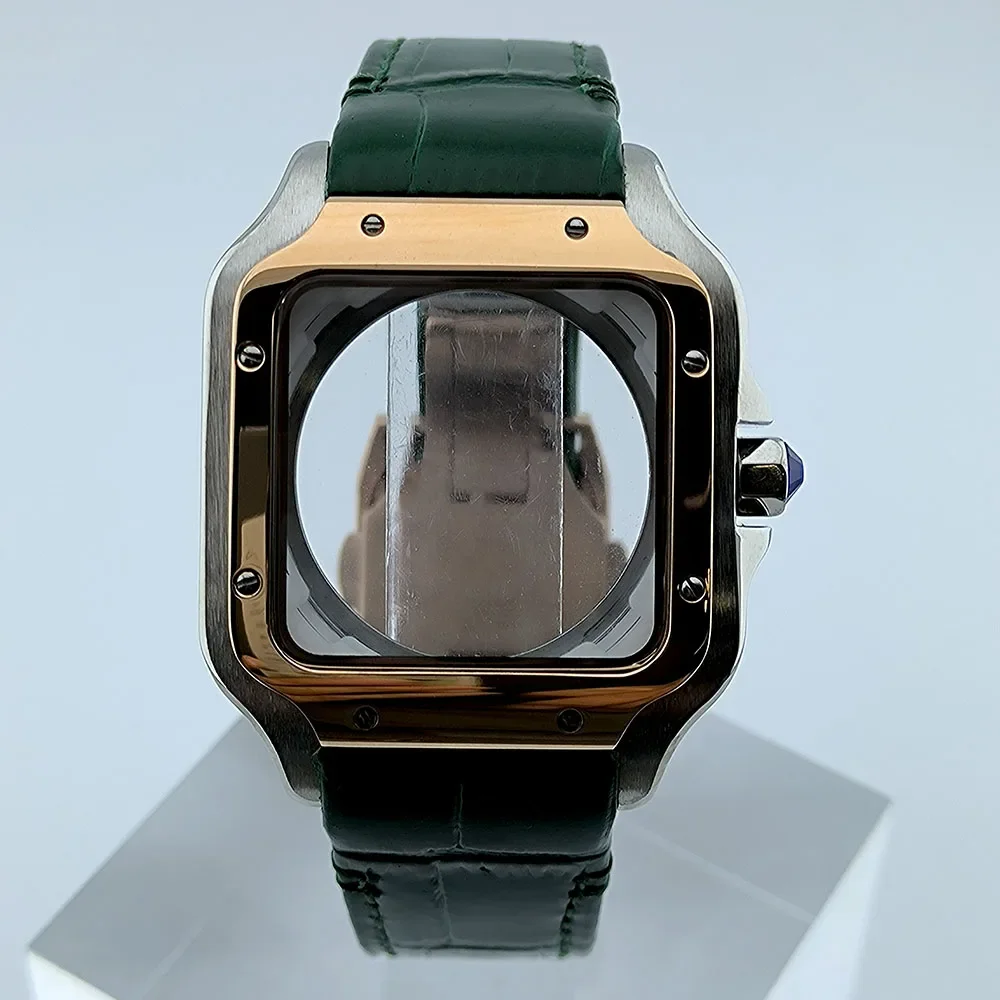 NH35 Watch Case 38mm Square Roma 27mm Dial Folding Buckle Square Stainless Steel Case Leather strap fit for NH35 NH36 Movement