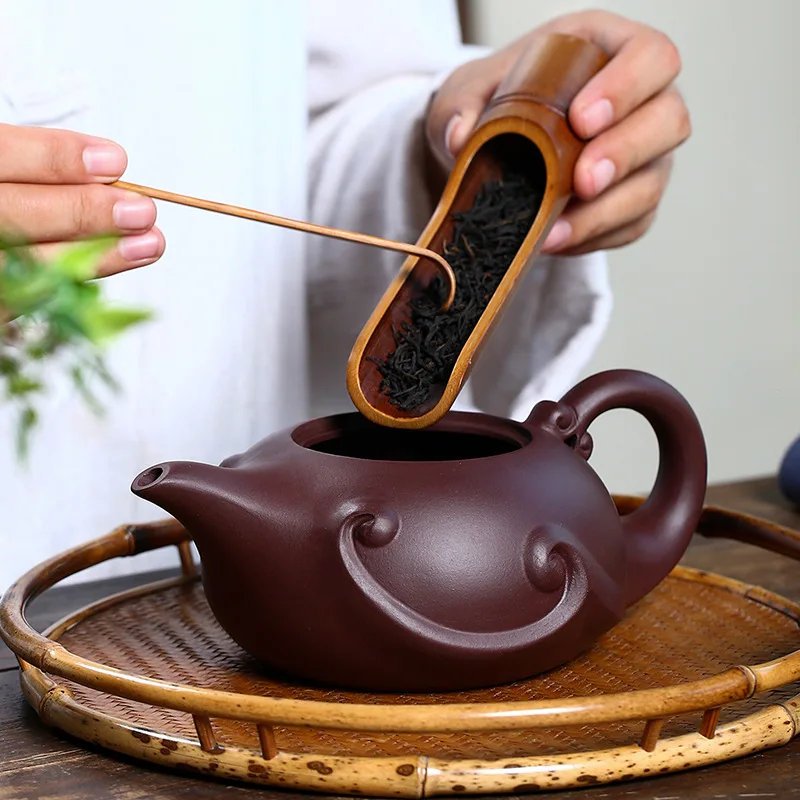 Yixing Famous Original Mine Aged Purple Mud Purple Sand Pot, Pure Handmade Longying Tea Pot, Large Capacity 420ml Tea Set