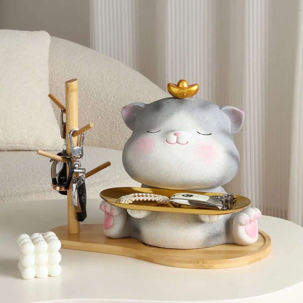 Home Accessories Fortune Cat Key Organizer Tray Ornament Living Room Decorations Cat Sculpture Gift Gothic Decor  Statue