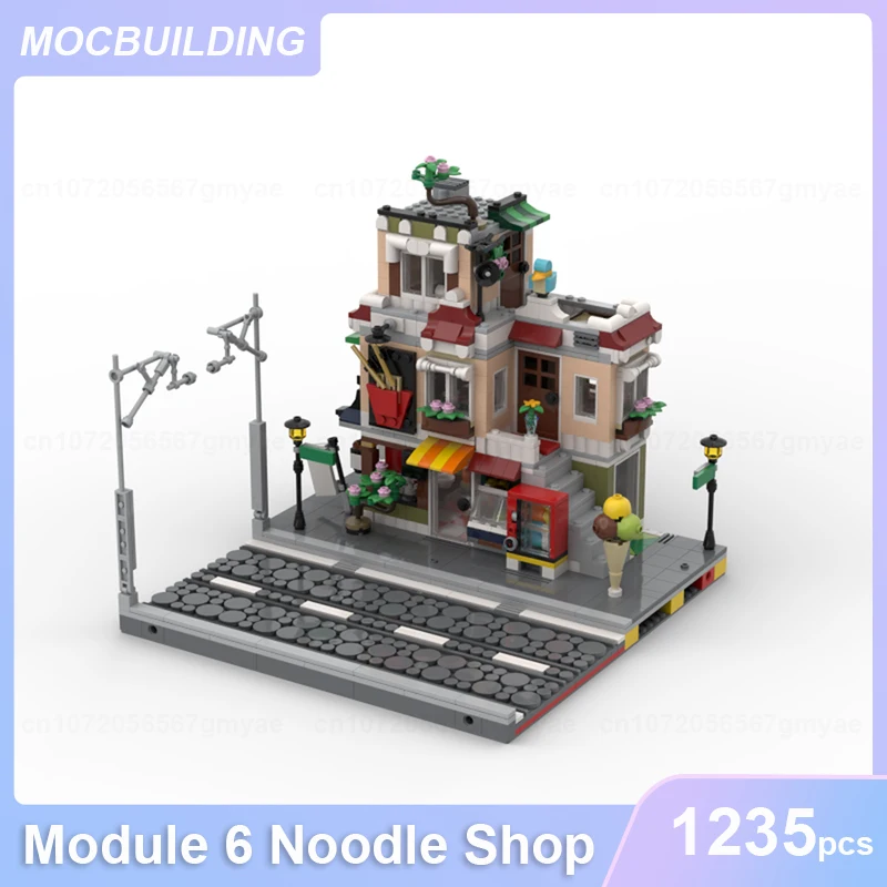 MOC-Noodle Shop Blocos de Construção de Pequenos Modelos, Assembly Bricks, Arquitetura da Cidade, Brinquedos Educativos, Presentes DIY, Módulo 6, 1235PCs