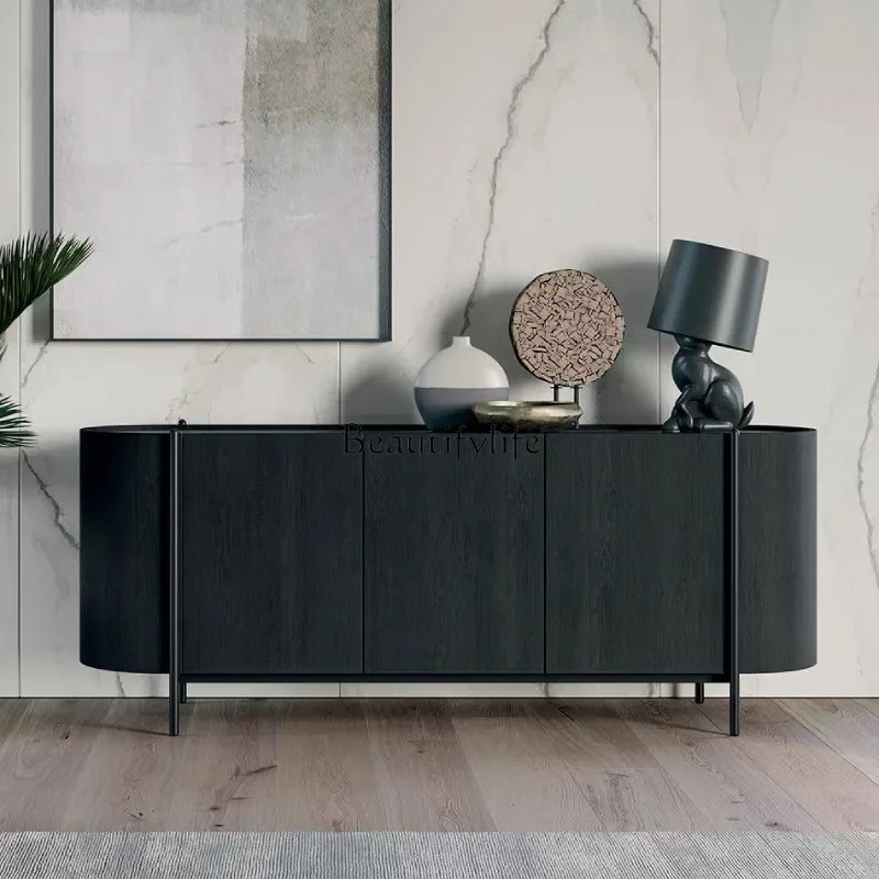 

FG44Italian minimalist arc black oak solid wood dining side cabinet creative wabi-sabi wind entrance entrance cabinet