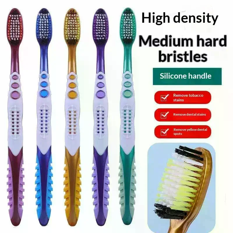 5Pcs Colorful Manual Toothbrushes With Medium Hard Bristles And Ergonomic Non Slip Grip Perfect For Daily Oral Care