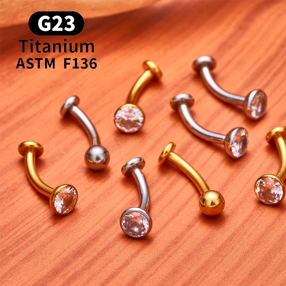 ASTM F136 Titan gebogener Bauchnabelring 14G CZ Faden flache Rückseite Nabelpiercing Langhantel Labret Lippenbolzen Punk Körperschmuck – Detail 4
