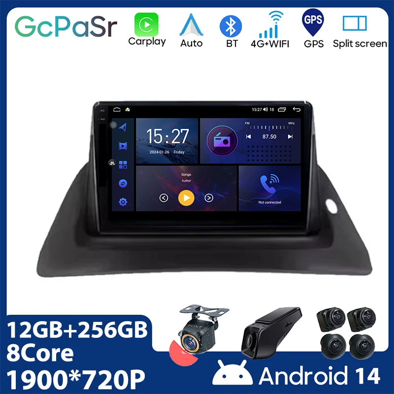 Android 14 Carplay Car Radio For Renault Kangoo 2007 - 2018 Navigation Multimedia GPS Player Stereo WiFi+4G DVD DSP BT NO 2 DIN