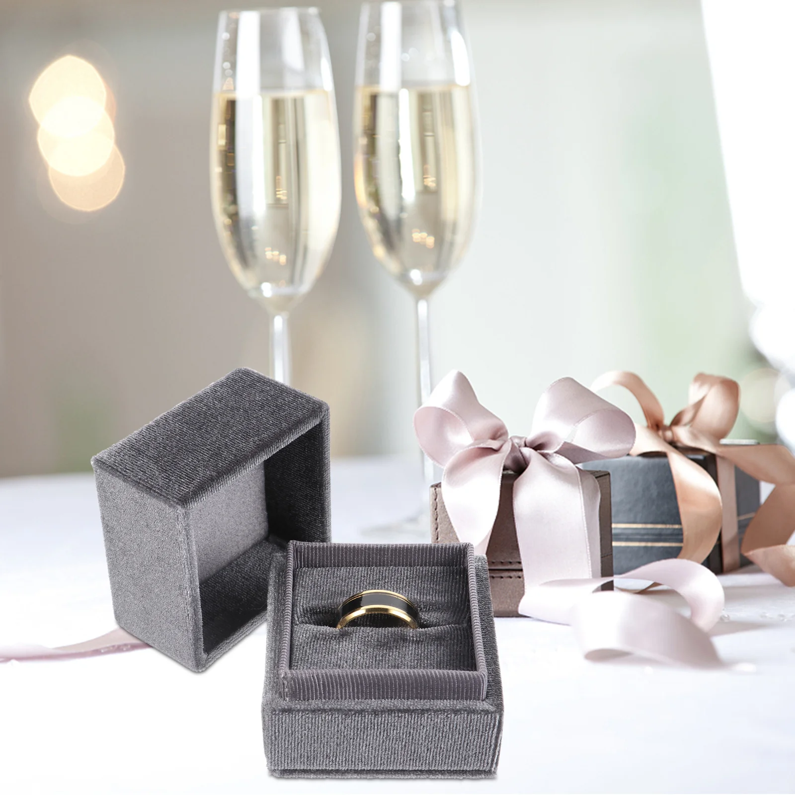 

1 шт., коробка для колец квадратной формы, байковая подкладка, футляр для ювелирных изделий, коробка для демонстрации колец для свадьбы, помолвки, предложение, подарок для хранения