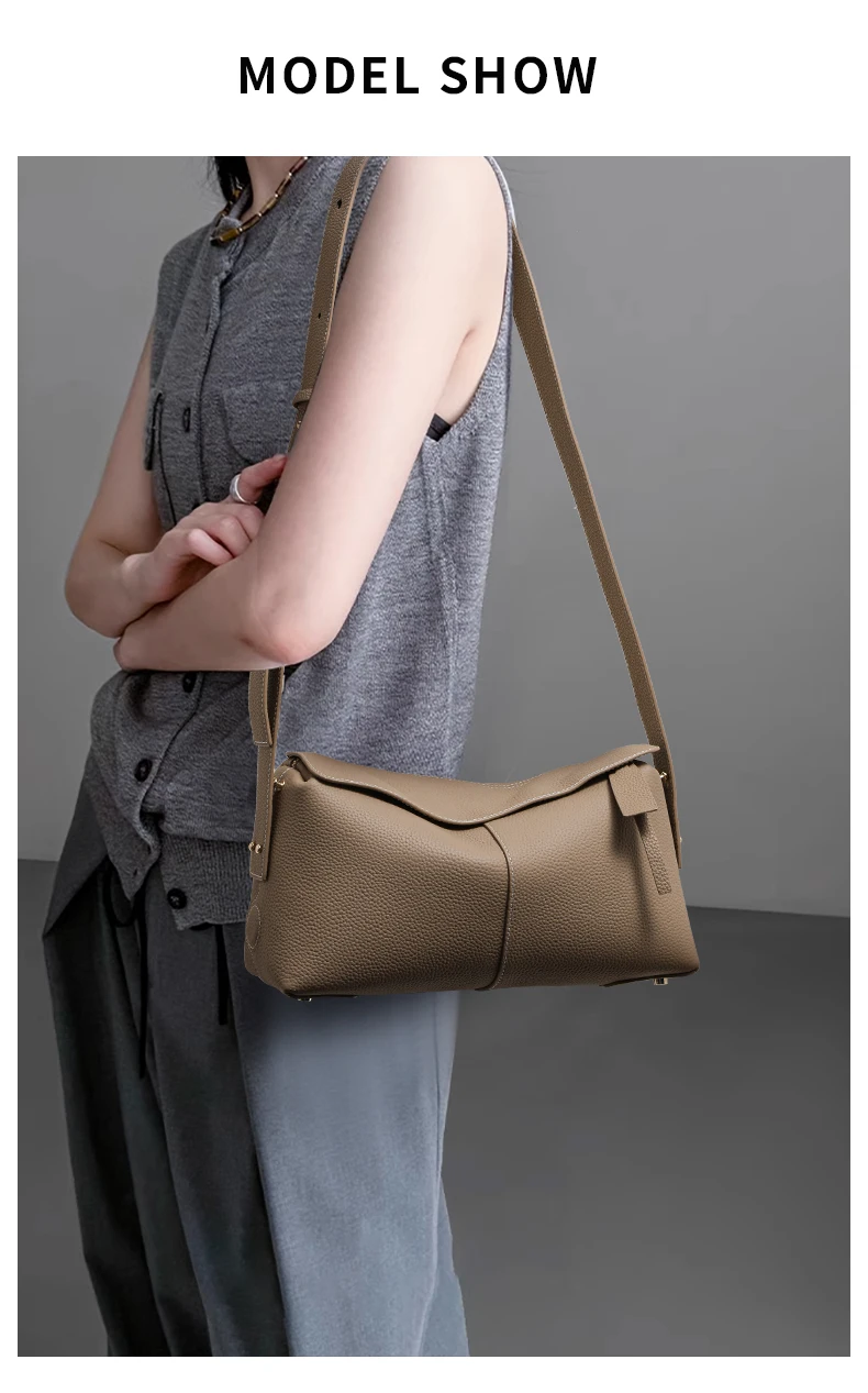 Hobo-Umhängetasche aus Rindsleder für Damen, tragbare Unterarm-Umhängetasche mit doppeltem breitem Riemen-Design für lässige, tägliche Outfits – Detail 1