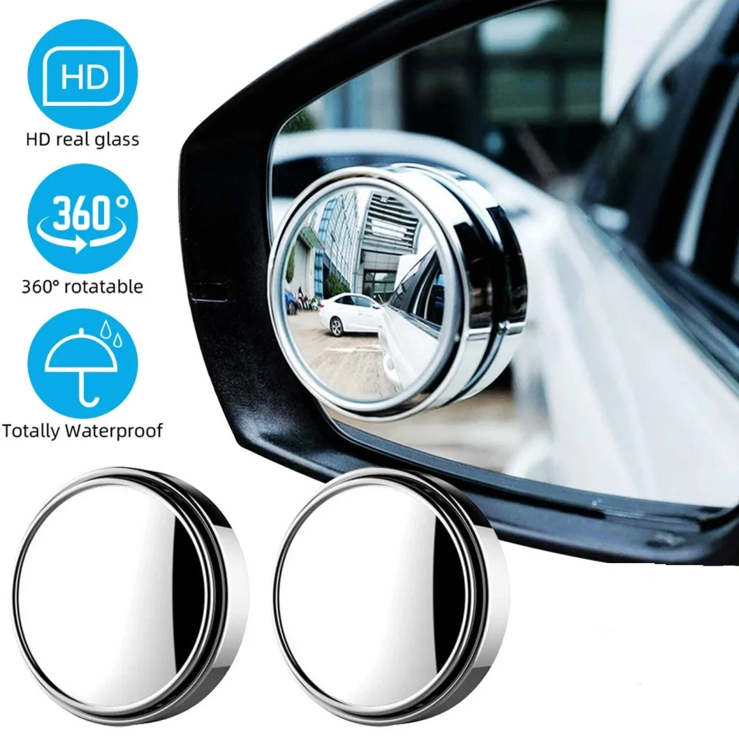 2Pcs HD Glass Car Blind Spot Mirror Auto Motorcycle 360° Adjustable Wide Angle Rearview Mirrors Extra Round