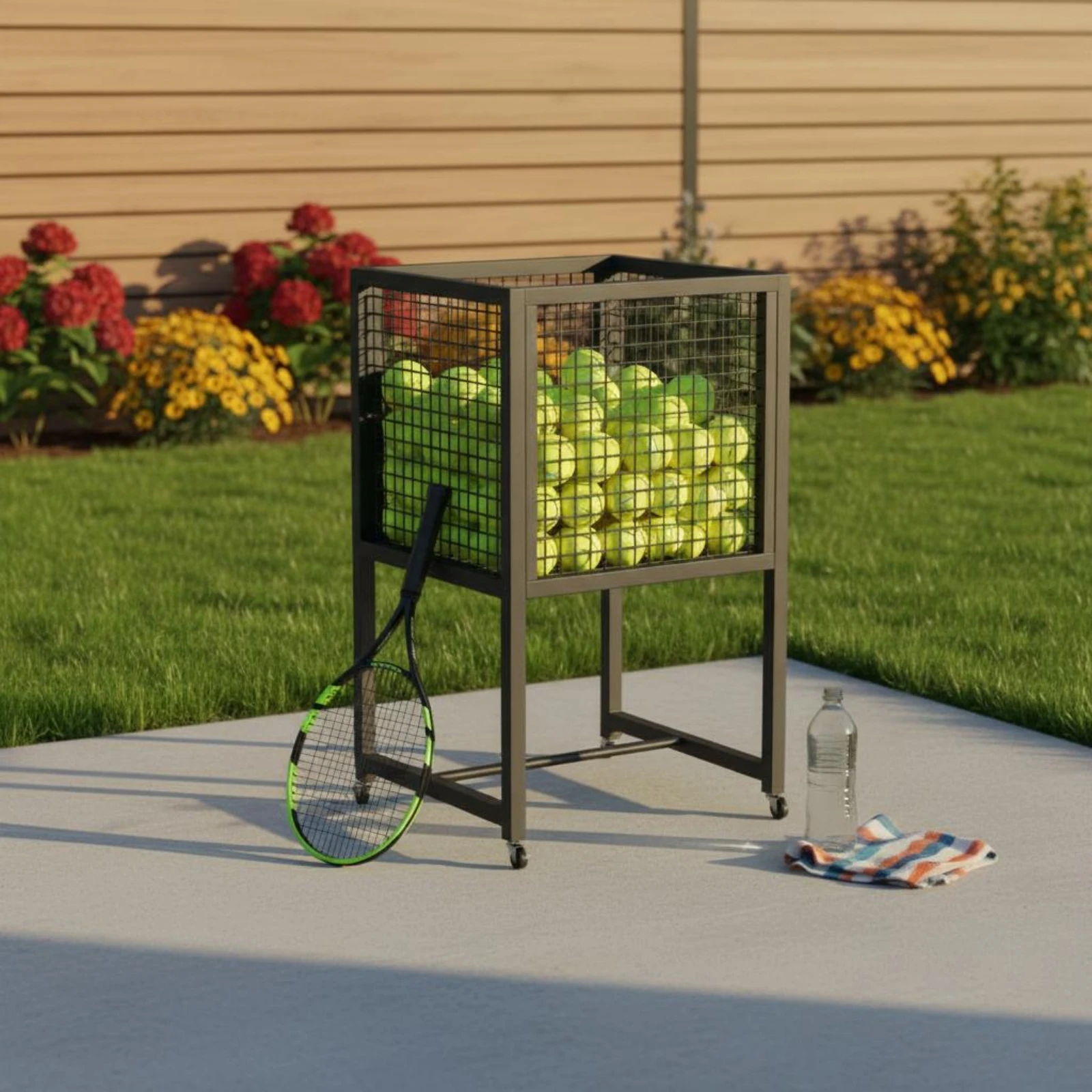 Rolling Tennis Basket Exposed Top Metal Tennis Storage Carrier