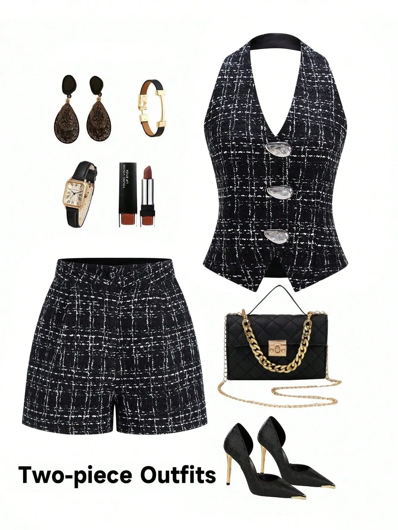 Lavishia 2-teiliges Damen-Set mit gestreiftem Crop-Top mit Metallverzierung und Shorts im lässigen Stil