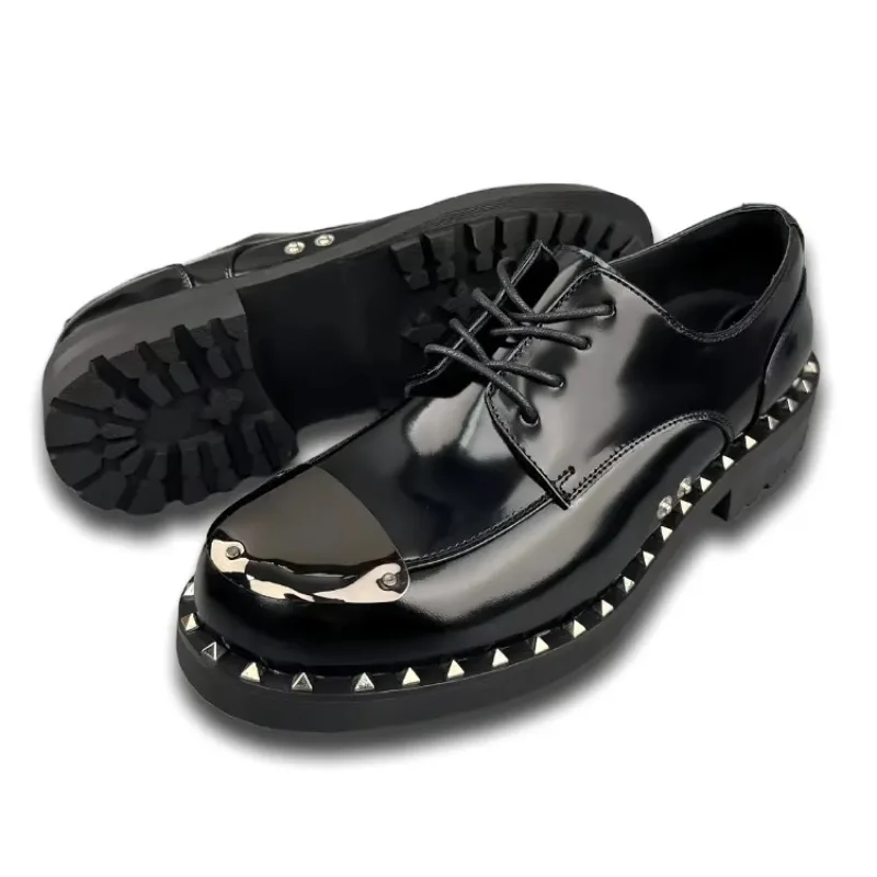 أحذية ديربي كاجوال للرجال من الجلد الطبيعي البريطاني، أحذية جلدية رسمية ذات نعل سميك #6