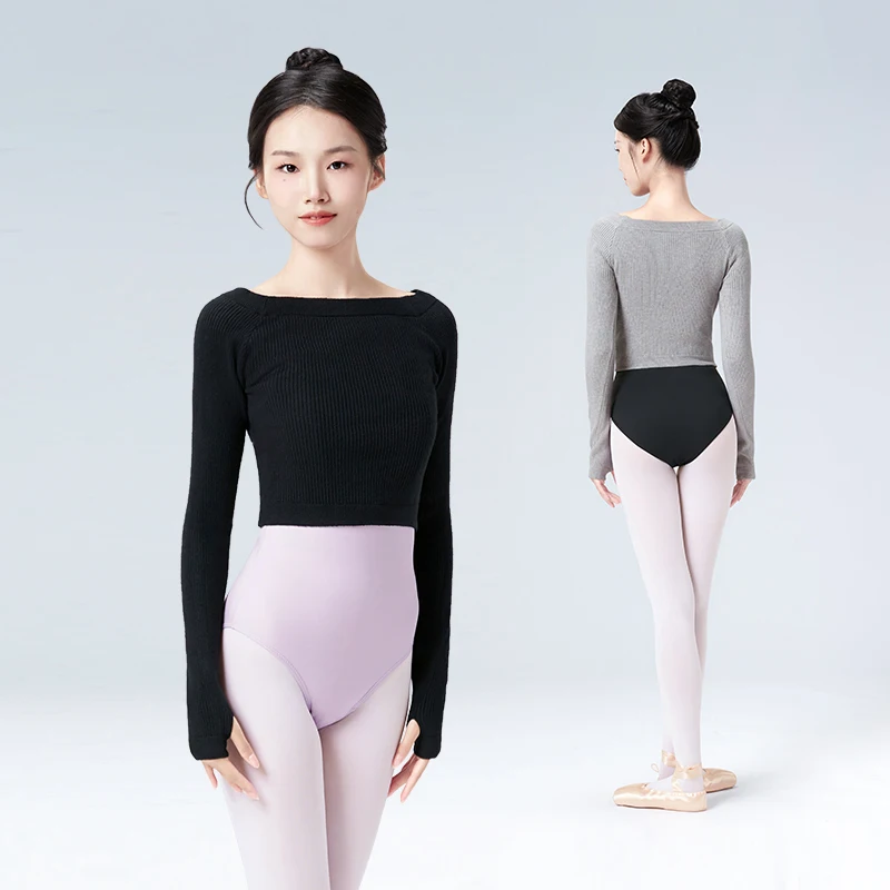 Women Girls Ballet Sweater Thermal One-shoulder Long Sleeve Pullover Warm Coat Winter Thumb Hole Gymnastic Dance Tops