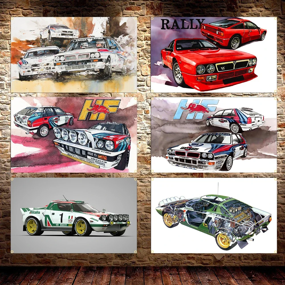 LanciaS Delta HF Integrale Flag Banner Polyester Poster 60x90cm 90x150cm WRC Racing Car Theme Outdoor Garage Decor