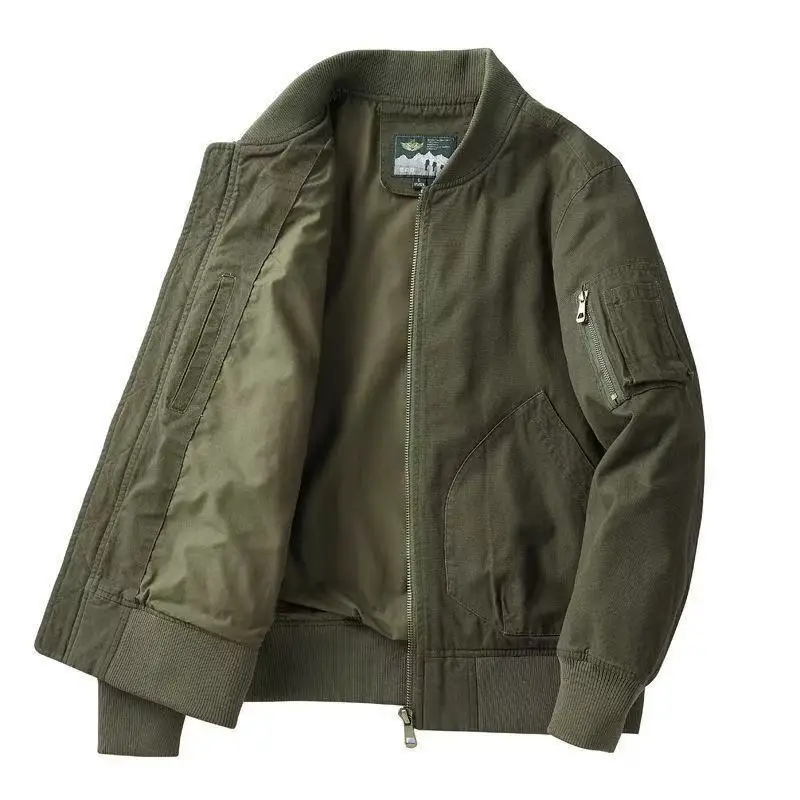 

American High-end Style Spring and Autumn Solid Color Workwear with Multiple Pockets Design Jacket, Motorcycle Style Youth Top