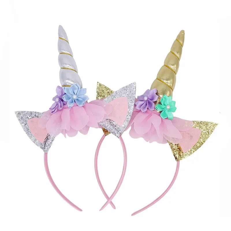 New Unicorn Headband Cute Women Kids Sweet Flower Unicorn Horn Hair Band Birthday Party Flower Floral Crown Headwear