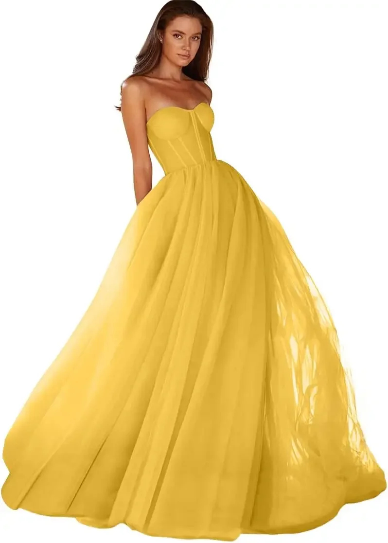 فستان حفلة موسيقية مصنوع حسب الطلب على شكل قلب فساتين 2025 تول طويل للنساء فساتين سهرة رسمية بأربطة من الخلف فساتين الحفلات