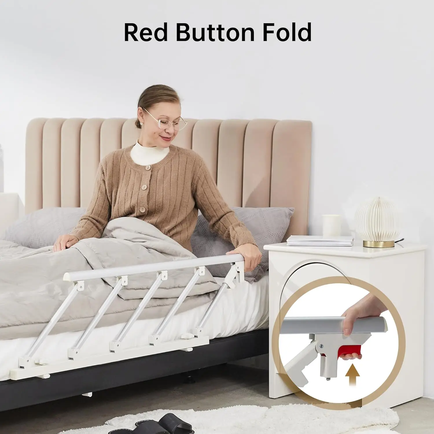 Trilhos de cama para adultos idosos, cama dobrável auxiliar para idosos, alça de trilho de segurança para evitar queda de cama, 48,6 "x 16,3"