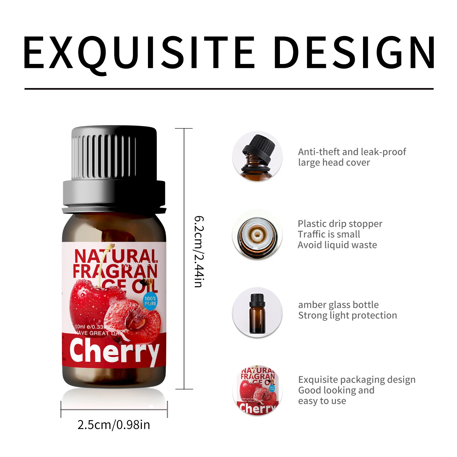 2 قطعة 10 مللي عطر الكرز المعطر غير الكحولي زيت طبيعي للعناية بالجمال العطر ، عطر نسائي طويل الأمد #3