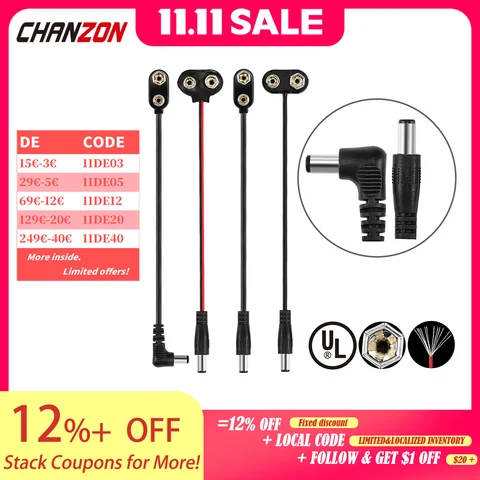 5 pcs 9V Battery Power DC Connector Jack Male Arduino Snap Clip Adapter 9 V Wire Holder Cable 9Volt D C Lead Socket Plug Barrel