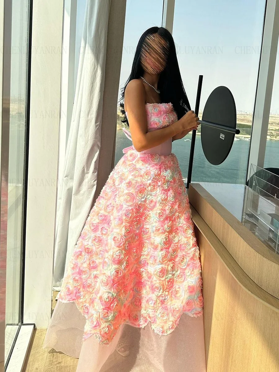 Colorful Lace Formal Occasion Dresses 2023 Strapless A-Line Ball Gowns Lace Up Pink Sexy Evening Party Gowns فساتين الحفلات