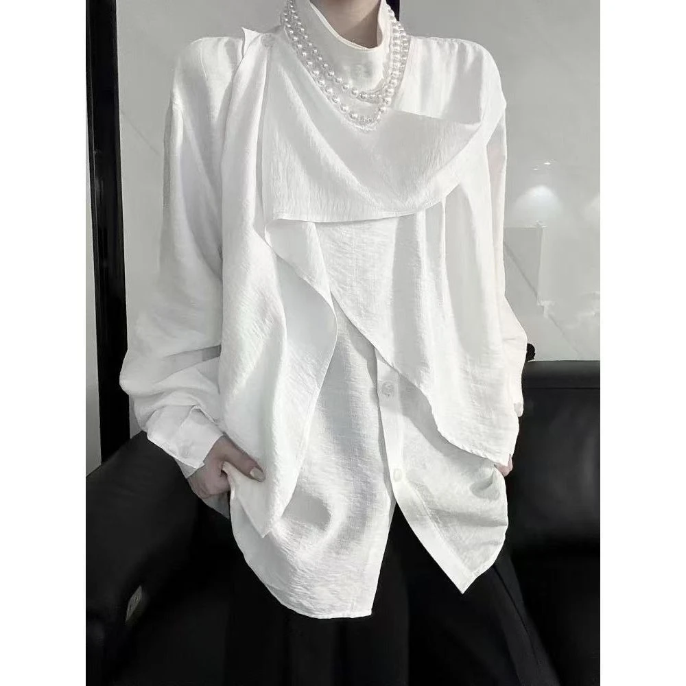 

Корейская мода, однотонная свободная рубашка, женский дизайн, готический vingage y2k, блузка с длинными рукавами, нестандартные повседневные элегантные топы для офисных леди