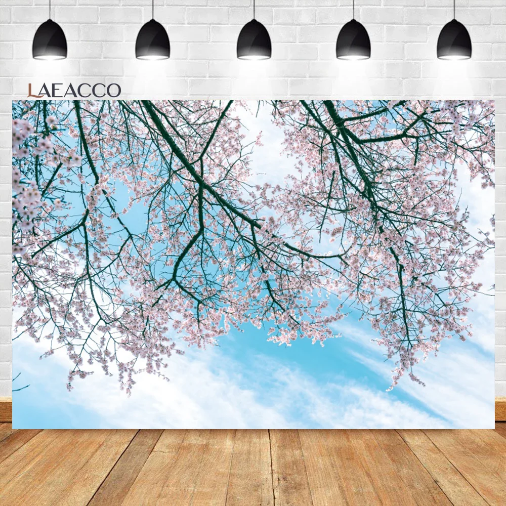 Laeacco весеннее голубое небо белый круглая розовая вишневая Цветущая Цветочная фотография фон для детей и взрослых художественный портрет фото фон