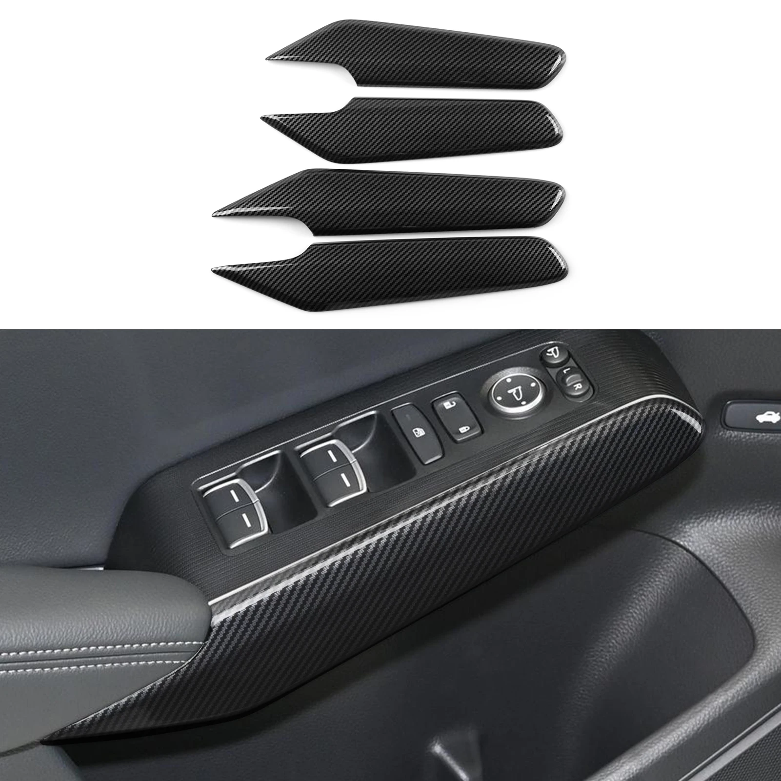 Car Window Switch Side Armrest Handle Decals for 2022 2023 2024 Honda Civic 11th Gen Accessories ABS Carbon Fiber Stickers