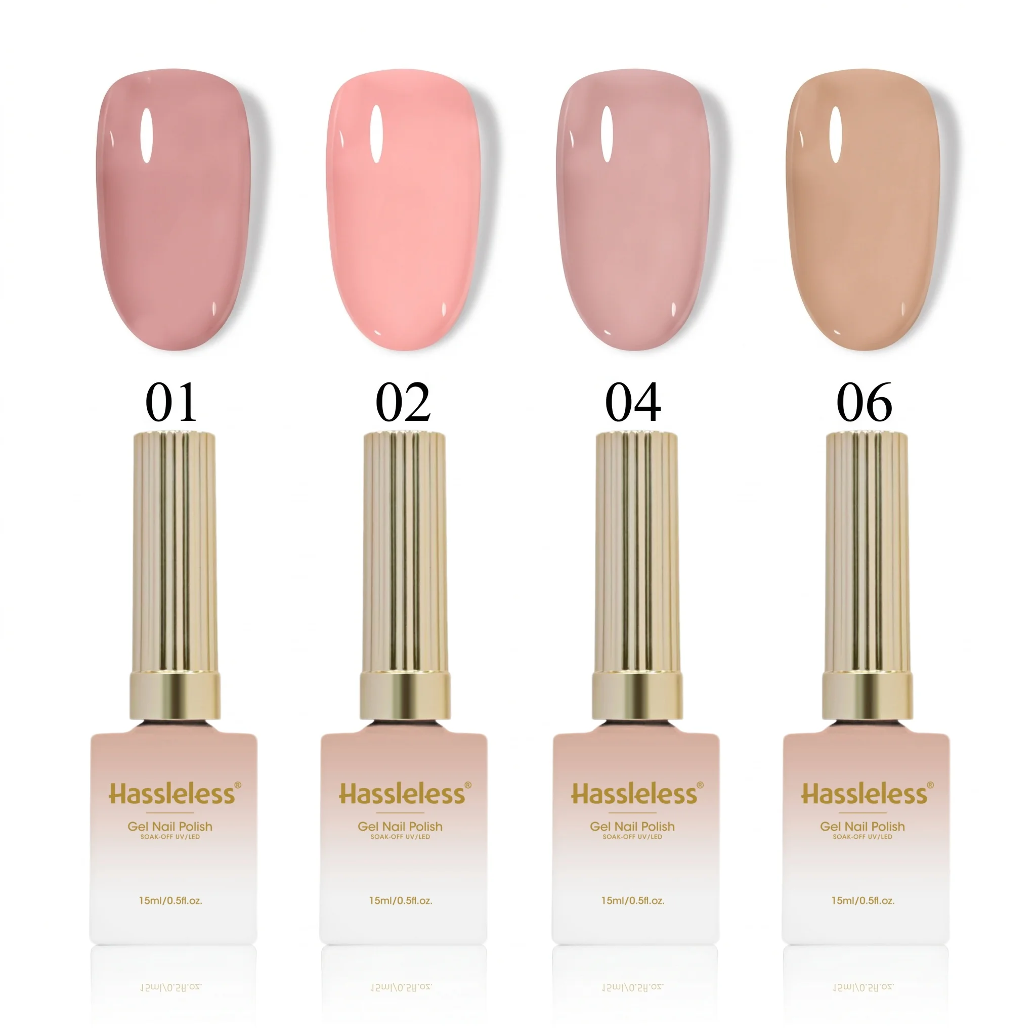 Hassleless 4Pcs Nail Polish Gel, 0.5 oz Clear Nude Nail Polish Gel, Glossy Natural Translucent Nail Gel, Removable Long-Lasting Simple Daily Nail Gel