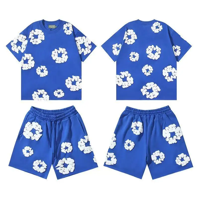 DENIM TEARS Zomer Hot Selling Europese en Amerikaanse mode hiphop bedrukte set met korte mouwen High Street losse sportkleding
