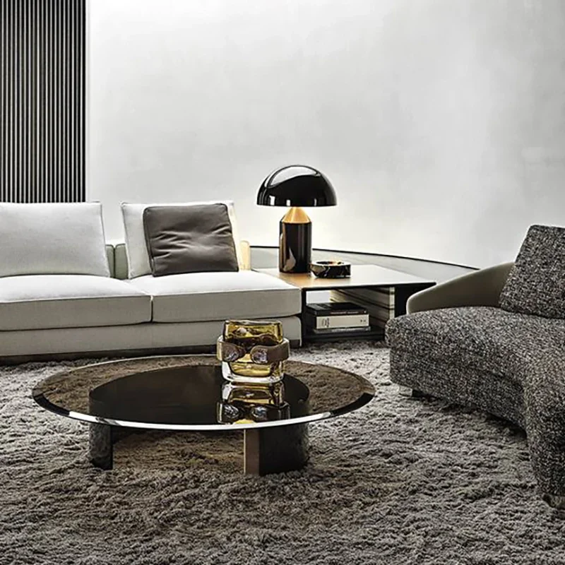 Hotel lobby furniture Italian grey glass tea table Round extremely simple tempered square tea table Designer living room furnitu