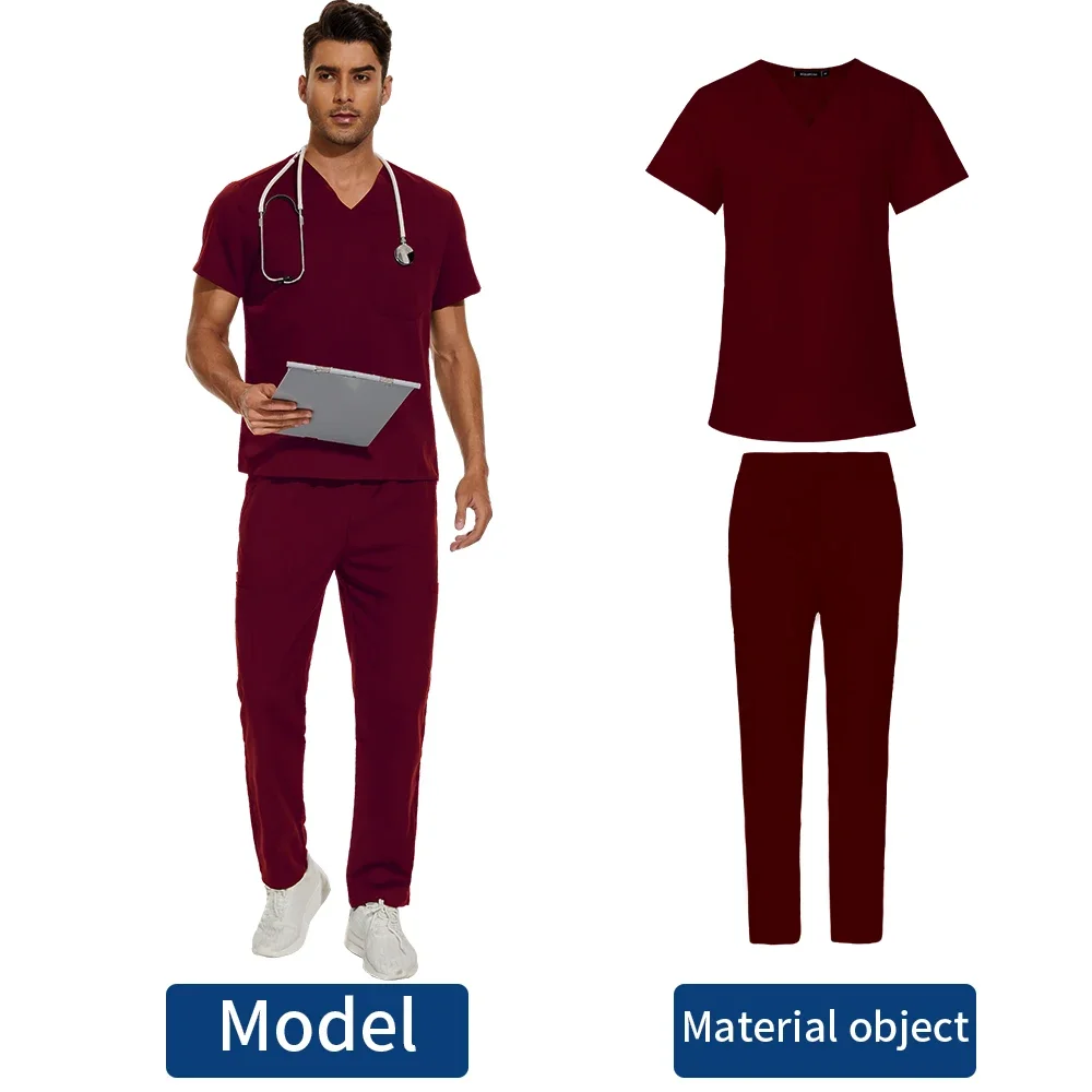 Customizable LOGO Men's Scrubs Medical Uniform Lab Set Male Clinic Hospital Doctor Overalls V-neck Scrub Pharmacy Nurse Clothes