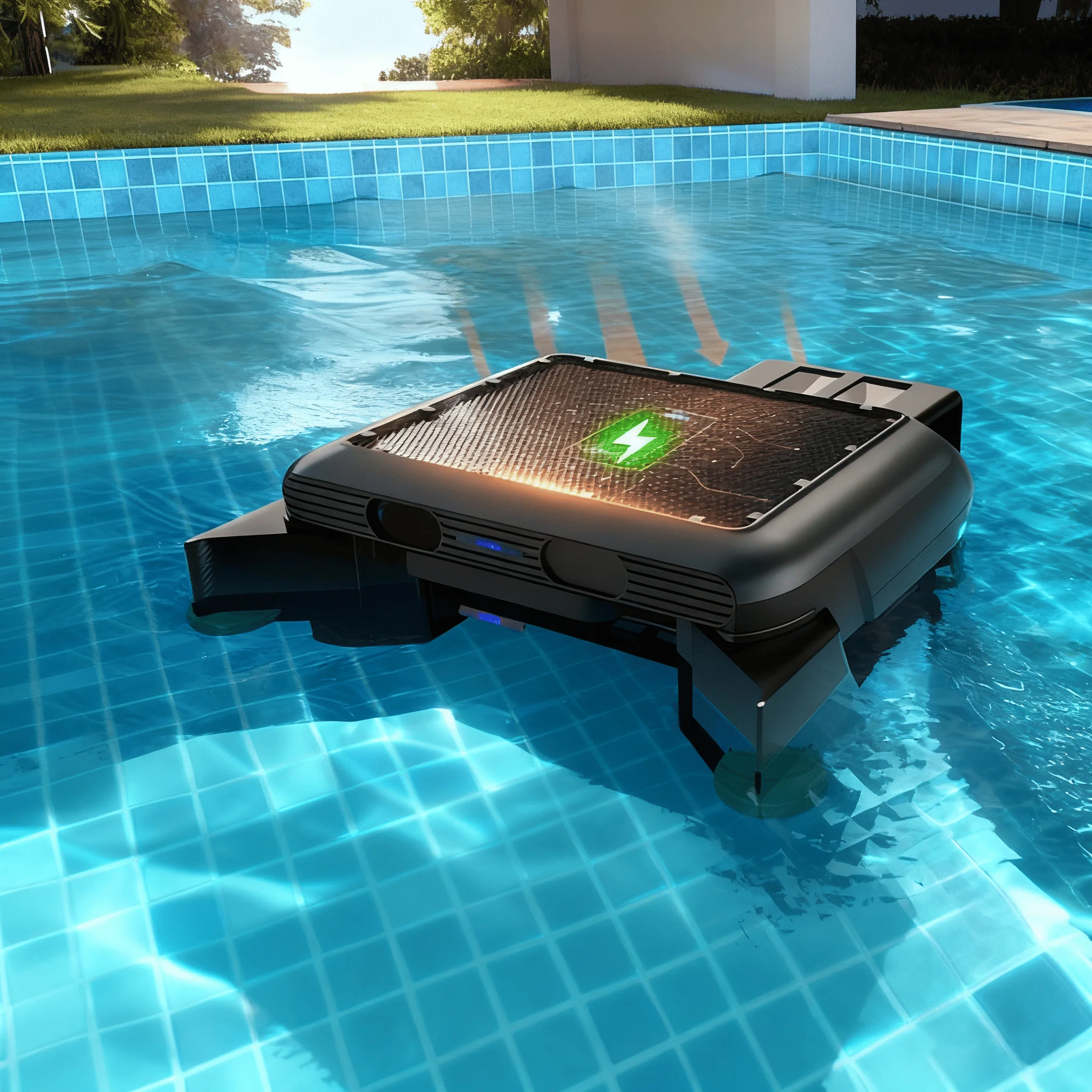 Automatic Pool Cleaning Machine Solar Powered Dual Charging Smart Floating Surface Cleaner Robotic Skimmer Pool Vacuum Robot