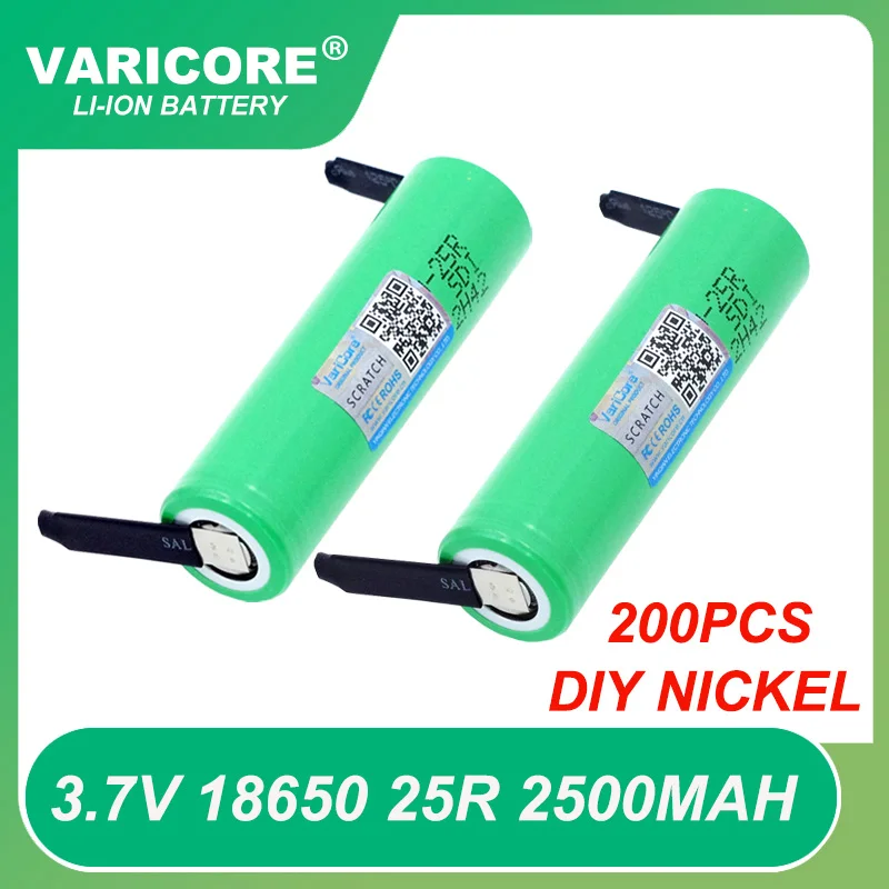 

200pcs New Brand 18650 2500mAh Rechargeable battery 3.6V INR18650 25R M 20A discharge batteries+DIY Nickel Wholesale