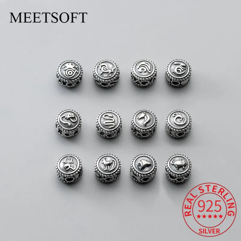 MEETSOFT Classic 925 Sterling Silver Zodiac Animals Shape Loose Bead Handmade Of DIY Fine Jewelry Necklace Bracelet Accessory