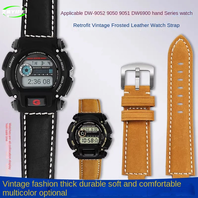 24*16mm Bracelet For Casio Watch DW-9052 DW-9050 DW5600 DW6900 Men Cowhide Watch strap Raised cowhide Leather modified Watch Ban