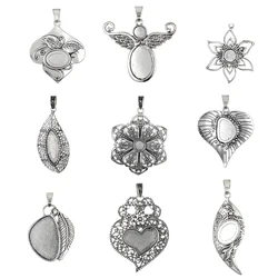 2Pcs Tibetan Silver Vintage Heart Leaf Charms Pendant Oval Cabochon Base Blank Bezel Setting For DIY Necklace Jewelry Making