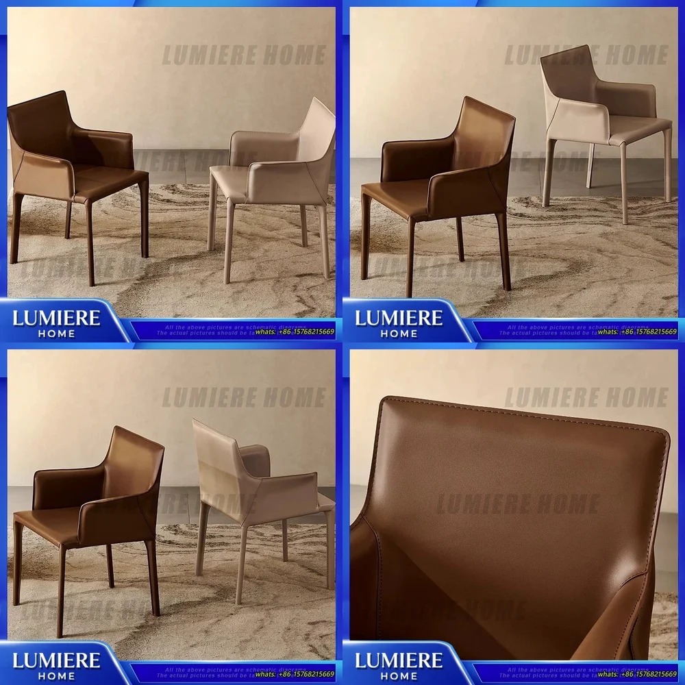 

Седло Кожаный обеденный стул со спинкой подлокотников Минималистичный скандинавский дизайн Роскошный домашний отель Вилла Кресло для отдыха Удобное