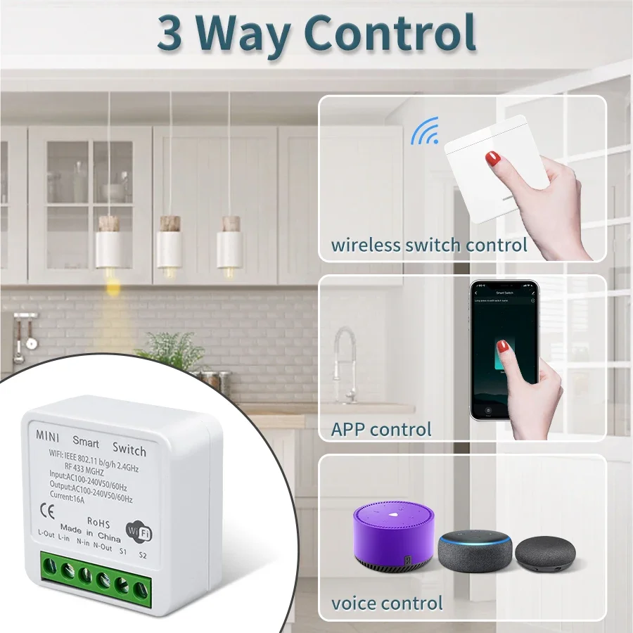 Tuya – interrupteur intelligent WiFi, Mini relais récepteur 16A, 433Mhz, 1/2/3 boutons, panneau mural sans fil, commande vocale, fonctionne avec Alexa Google Home