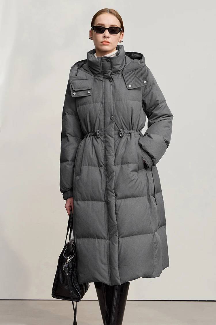 AMII Down Jacket 2025 Winter New Casual Warm Solid Color Hooded Straight Long Down Coat Zipper Long Sleeves Women's Top 12544149