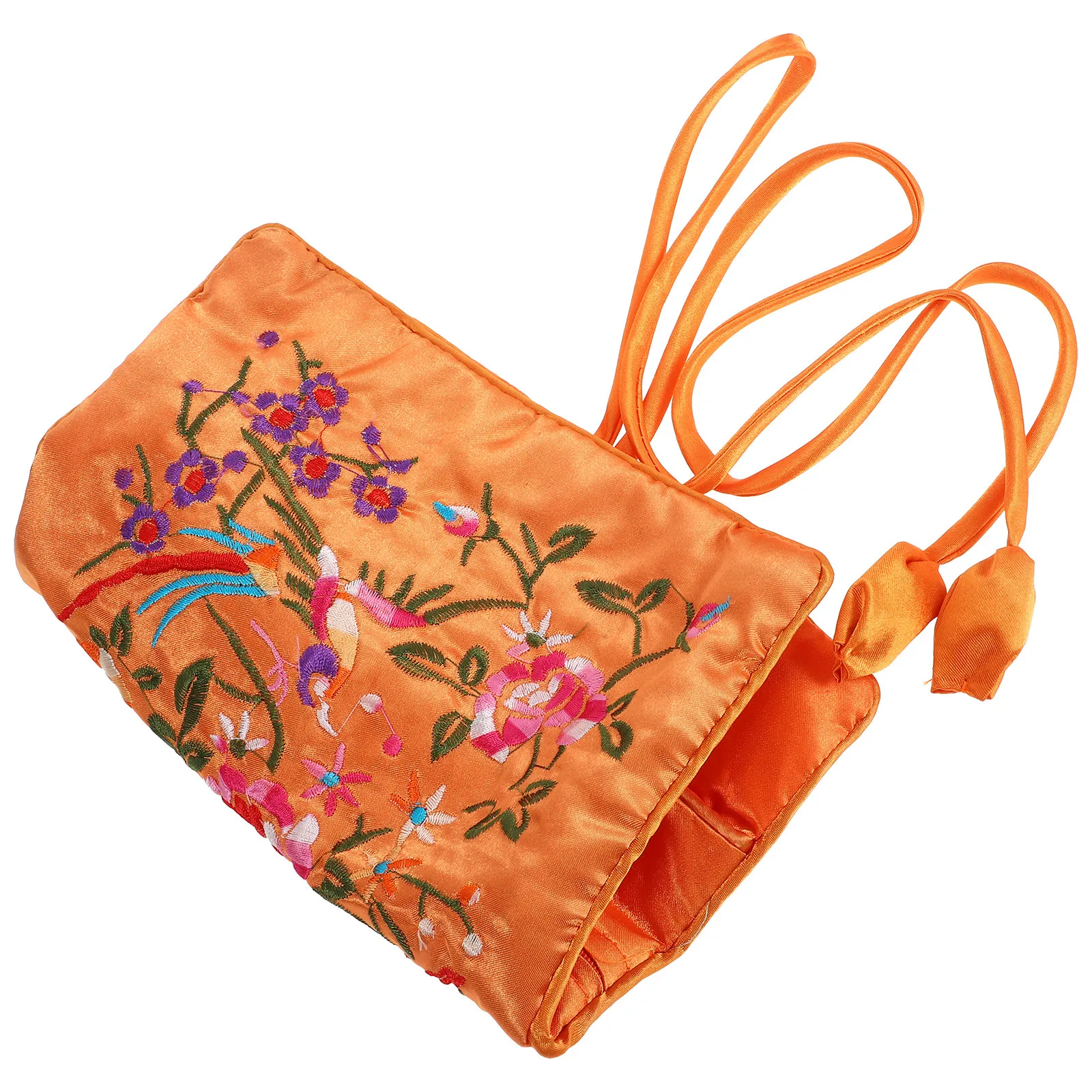 

Jewelry Roll Bag Elegant Embroidered Chinese Flower Design Silk Satin Organizer Storage Pouch Makeup Case Travel