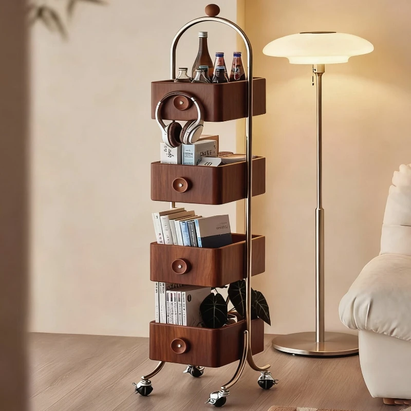 

Japanese medieval bookshelf solid wood movable multi-layer storage shelves save space simple estantería living room furniture