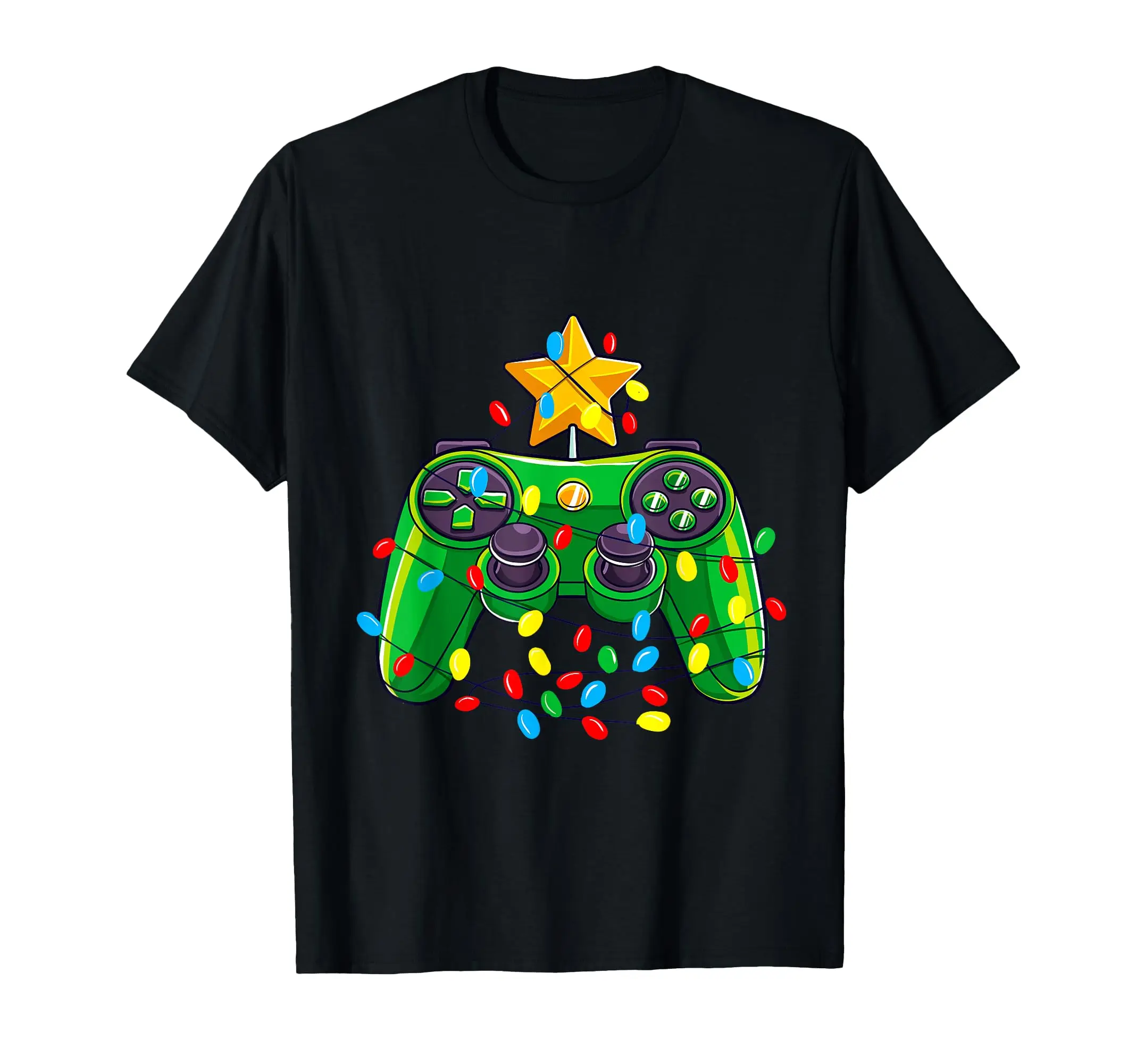 Video Game Controller Christmas Tree Lights Gamer Boys Kids T-Shirt