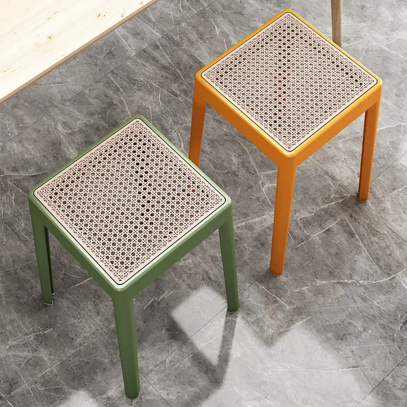 Stackable Storage Bench Stool Plastic Rattan Stools Portable Vanity Chair Stool Dining Stool Furniture Living Room Space Saving