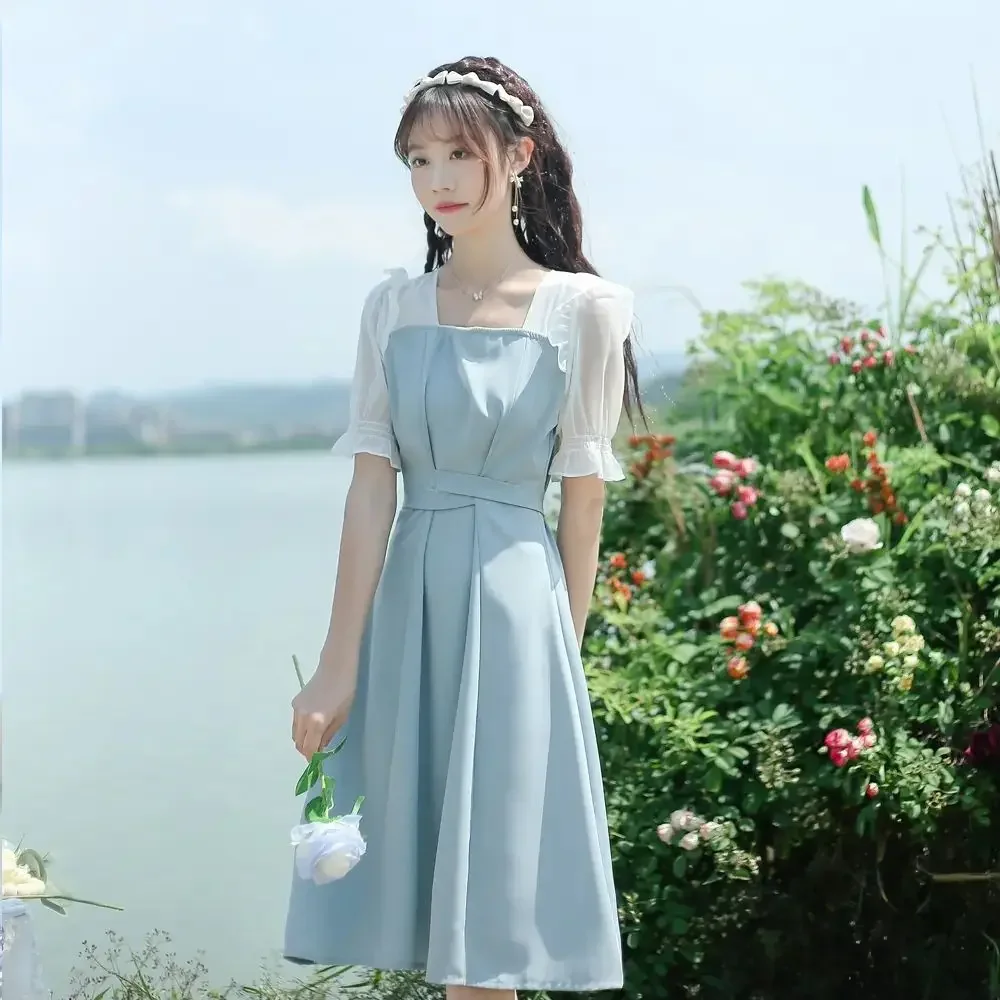 Satin Midi Women's Dresses Short Sleeve Silk Chiffon Bandage Female Dress New in On Sale Clearance A Line Korean Fashion Hot Y2k