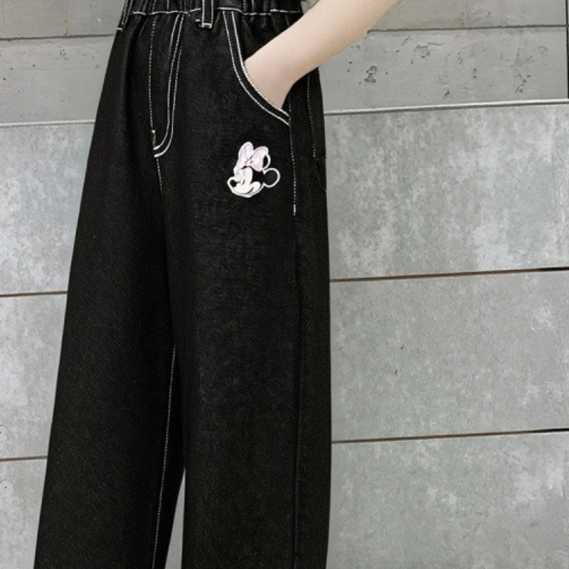 

Джинсы для девочек на весну, новые модные свободные джинсы с мультяшным принтом для детей