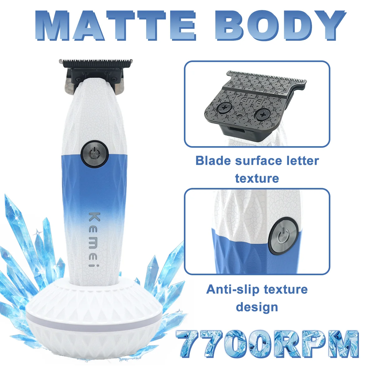 

KEMEI KM-1690 Trimmer for Men DLC Blade T-Blade 7700RPM 10W with Base Charger 1600mhA Matte Body Hair Trimmer Machine for Barber
