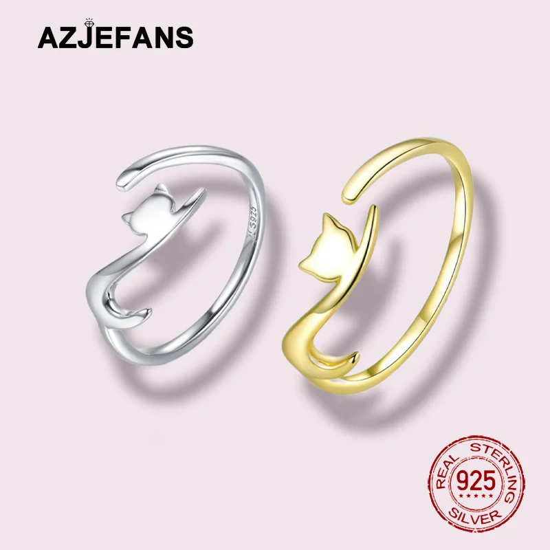 

AZJEFANS 925 Sterling Silver Playful Cat Adjustable Ring Fine Jewelry