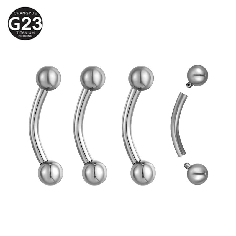 10PC Eyebrow Piercing G23 Titanium Banana Barbell 8/10/12mm Internally Threaded Lip Rings 3/4mm Ball Helix Rook Earrings Jewelry