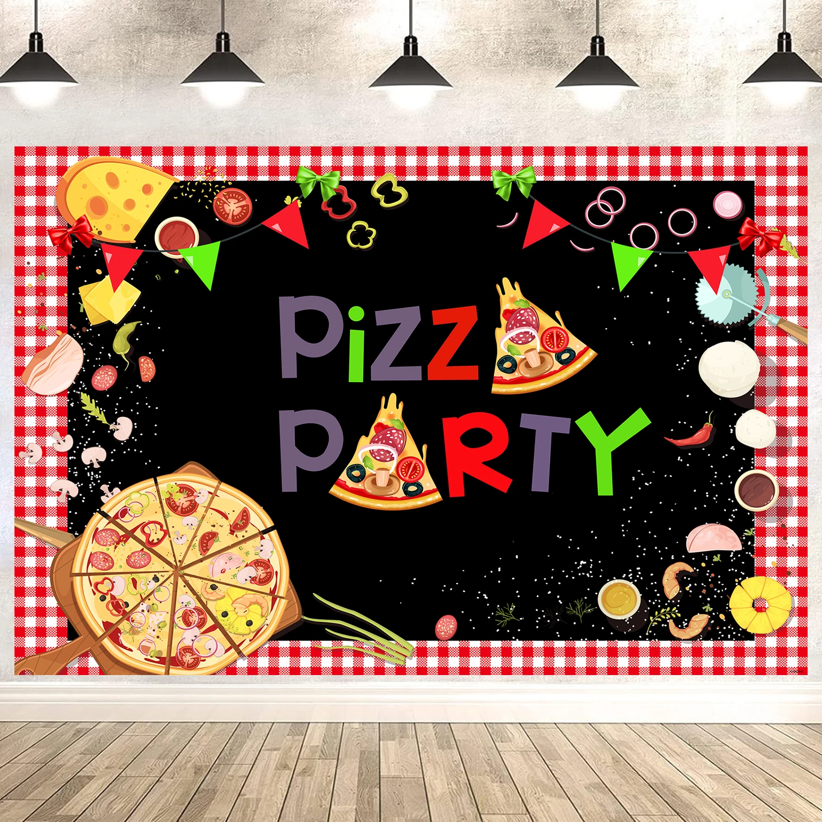 5x3ft Pizza Party Photo Backdrop Props Pizza Color Food Kids Birthday Decor Backdrop Photography Banner for Table Party Decor