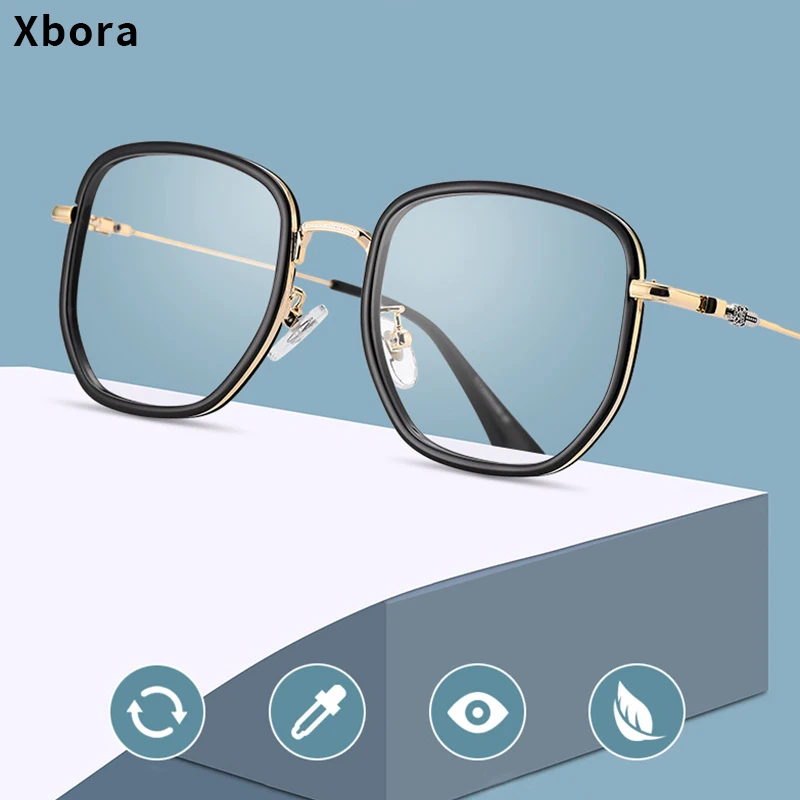 

Xbora Men's Ultralight TR90 Titanium Alloy Glasses Optical New Fashion Retro Polygonal Glasses Prescription Eyeglasses Women 001