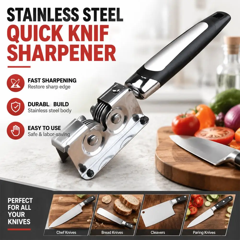 Manual Kitchen Knife Sharpener Stainless Steel V Shaped Grinding Wheel Anti Slip Handle Ergonomic Design for Chefs
